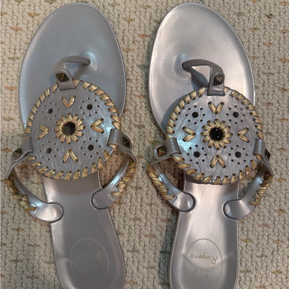 Jack Rogers Silver Sandals with Gold Trim